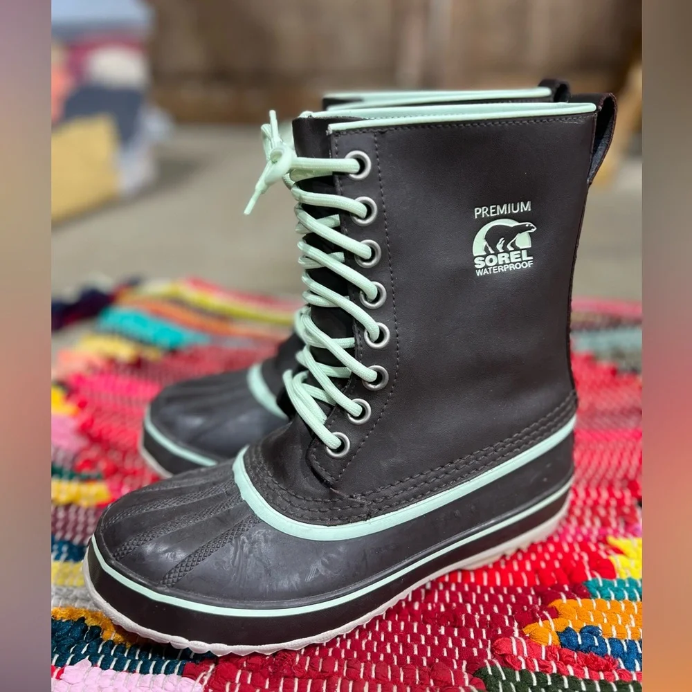 Sorel 1964 Premium CVS Waterproof Winter Snow Boots – Brown with Green Accents